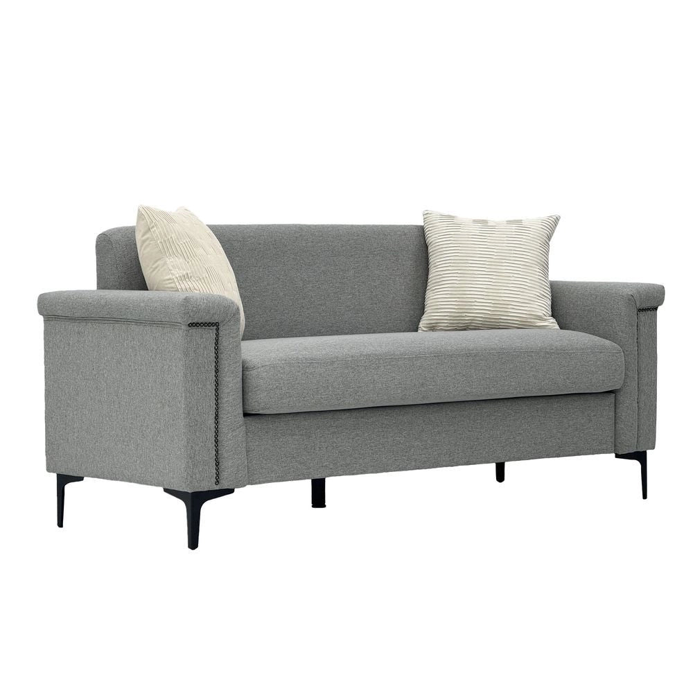 Divano 2 posti minimalista - Xylo - Piedi metallici, tessuto lino, grigio chiaro
