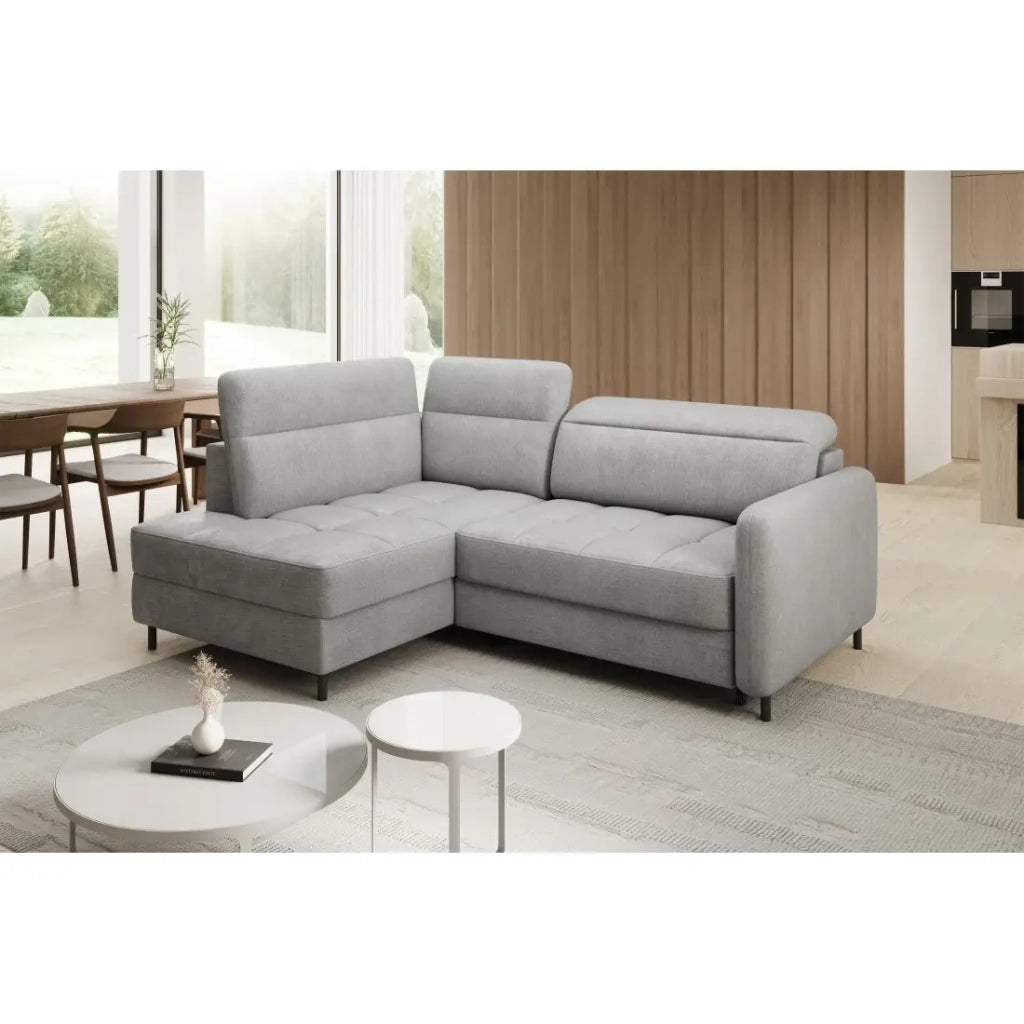 Divano letto angolare sinistro BARNEA 208 cm grigio chiaro con contenitore
