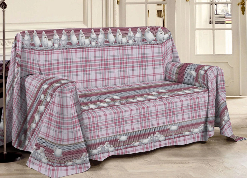 Telo Arredo Multiuso Linea Pensieri Delicati In 100% Cotone Disegno Pecorelle - Matrimoniale - Rosa