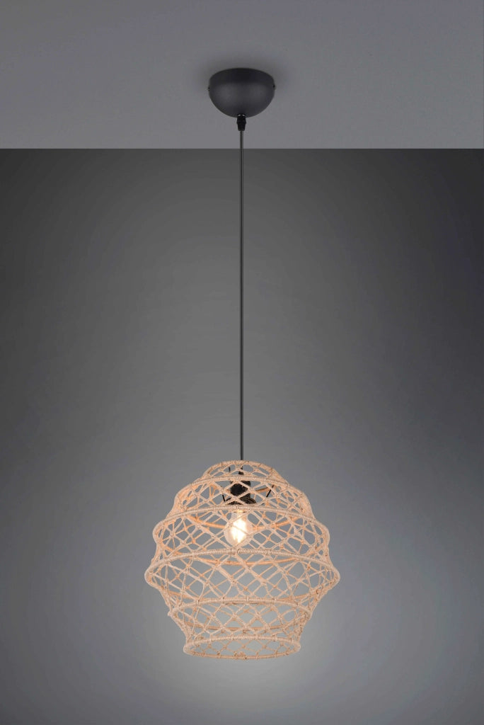 Lampada a sospensione, canapa e metallo, naturale e nero, D 39 cm, Hive