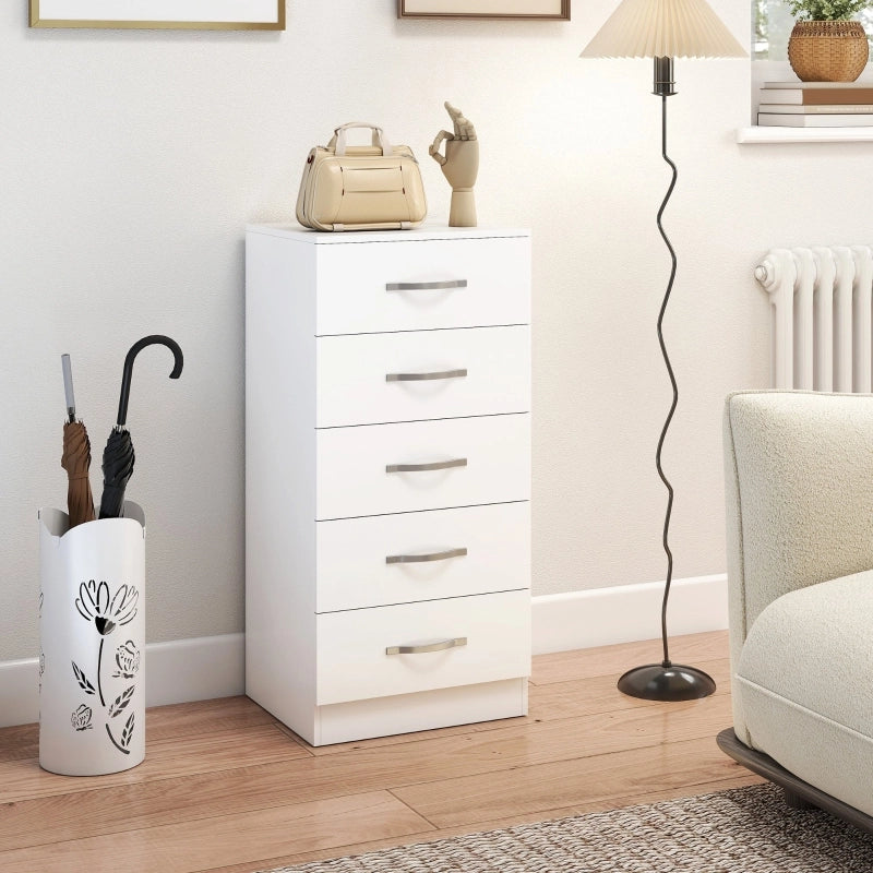 Comò stretto con 5 cassetti finitura bianca per camera da letto ingresso e soggiorno in legno bianco 40 × 35 × 85 cm