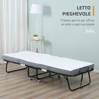 Letto Pieghevole Singolo 90x200 cm con Materasso Spesso 10 cm Rete in Metallo Nero