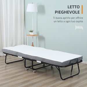 Letto Pieghevole Singolo 90x200 cm con Materasso Spesso 10 cm Rete in Metallo Nero