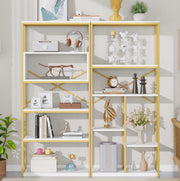 Libreria a ripiani aperti 160 x 29;5 x 180 cm in MDF e metallo oro e bianco