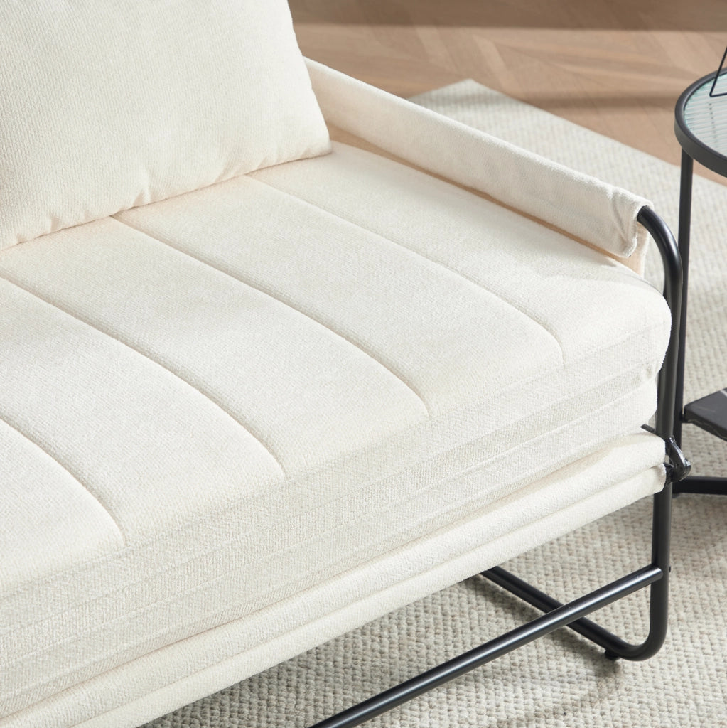Divano letto 2 posti trasformabile 104x85x92 cm in chenille beige con struttura in metallo