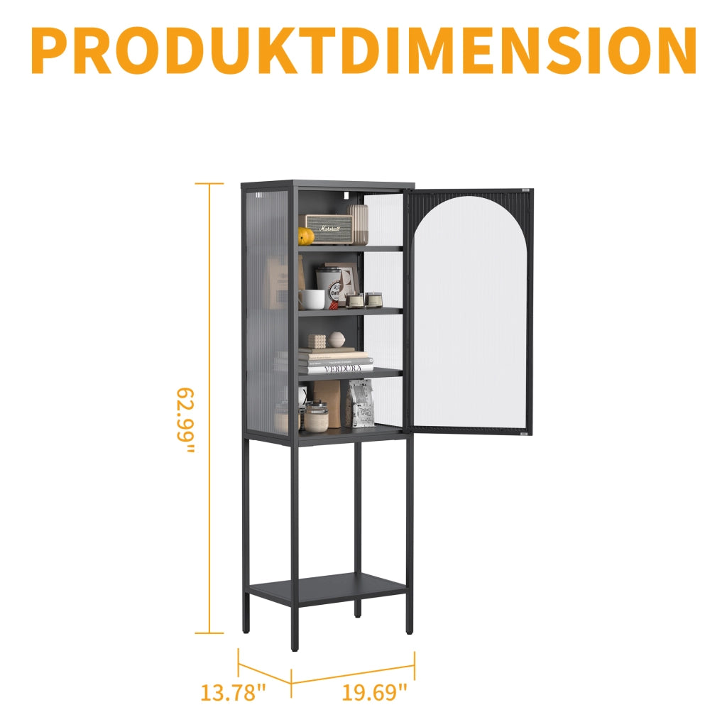 Vetrina a parete in acciaio e vetro con anta con serratura e 3 ripiani regolabili per cucina e garage nero 160 × 50 × 35 cm