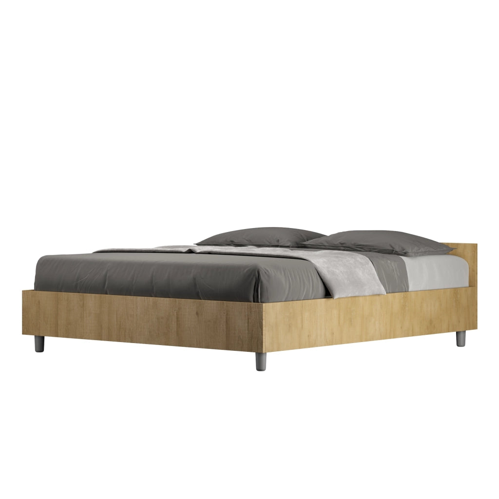 Letto Matrimoniale 160x190 cm con Rete e Contenitore Alzata Comoda Testata Bassa Nuamo Quercia