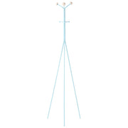 Appendiabiti in acciaio blu chiaro, 176 cm, appendiabiti da terra con dettagli in legno e 6 ganci, moderno per ingresso