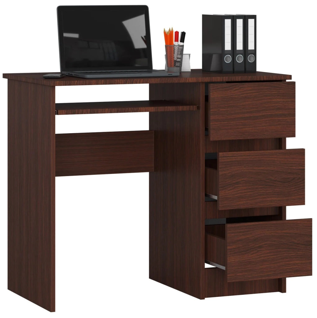 Scrivania per computer AKORD A6 Wengé 90 cm 3 cassetti 90x50x77 cm Modello a destra