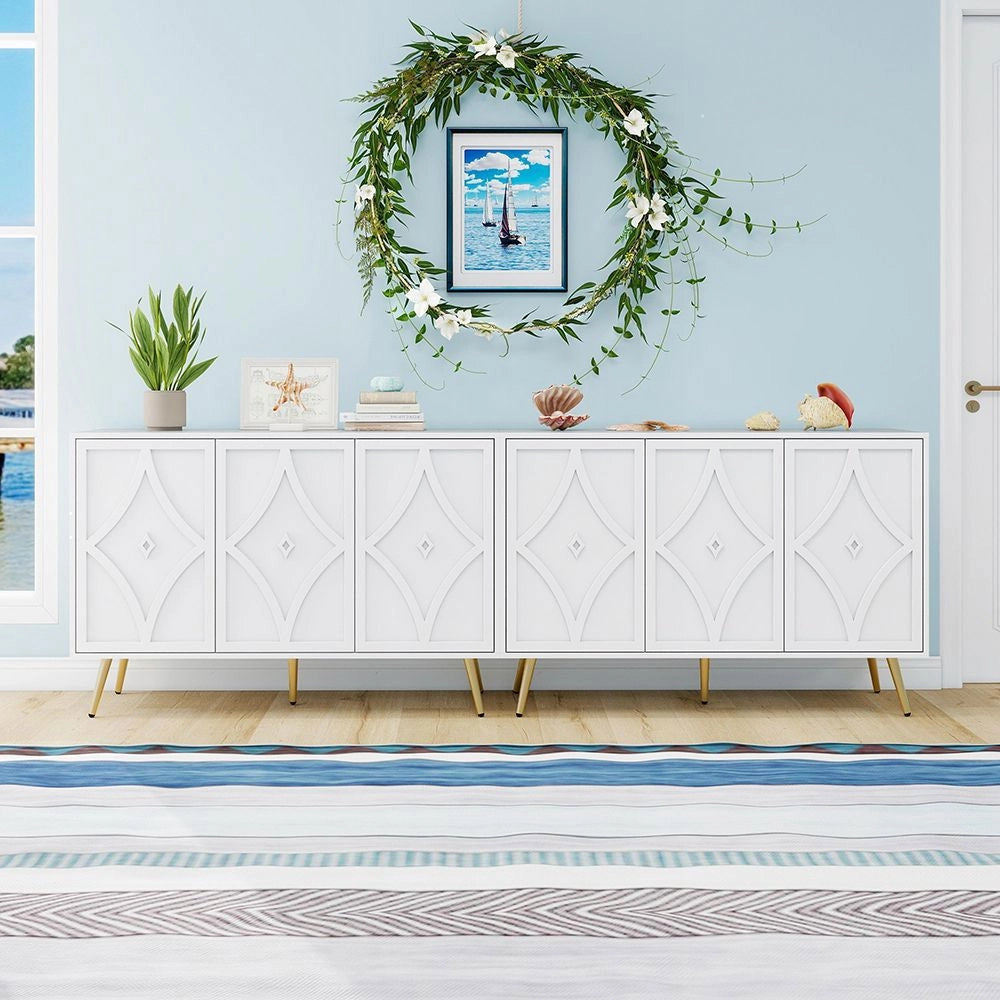 Buffet a 3 ante - Xylo - 120¡Á40¡Á80 cm - Bianco - Motivo 3D piedi dorati