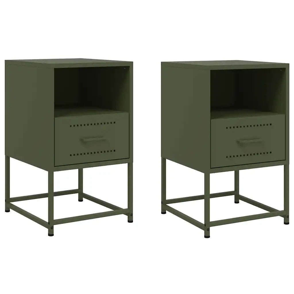 Comodini 2 pz-Set di 2 Tavolino da notte Verde Oliva 36x39x60,5 cm in Acciaio 162607
