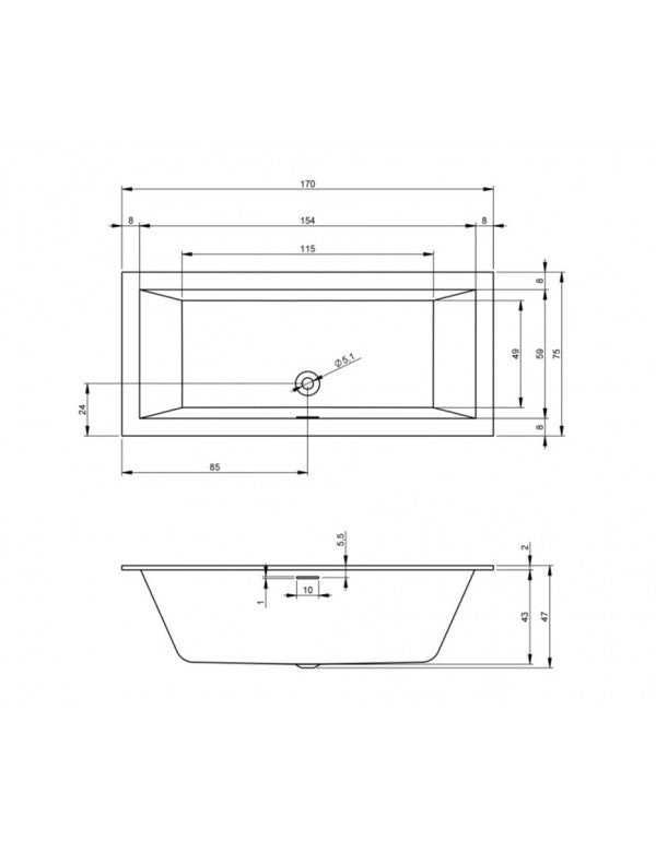 RIHO RETHINK CUBIC Plug&Play Back2Wall Vasca da bagno 170x75 cm