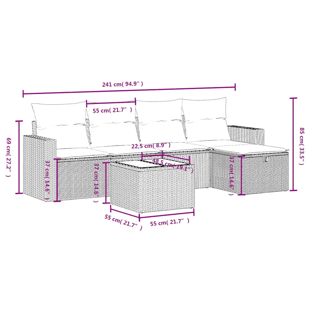 Set Divano da Giardino 6 pz con Cuscini Grigio in Polyrattan 3263476