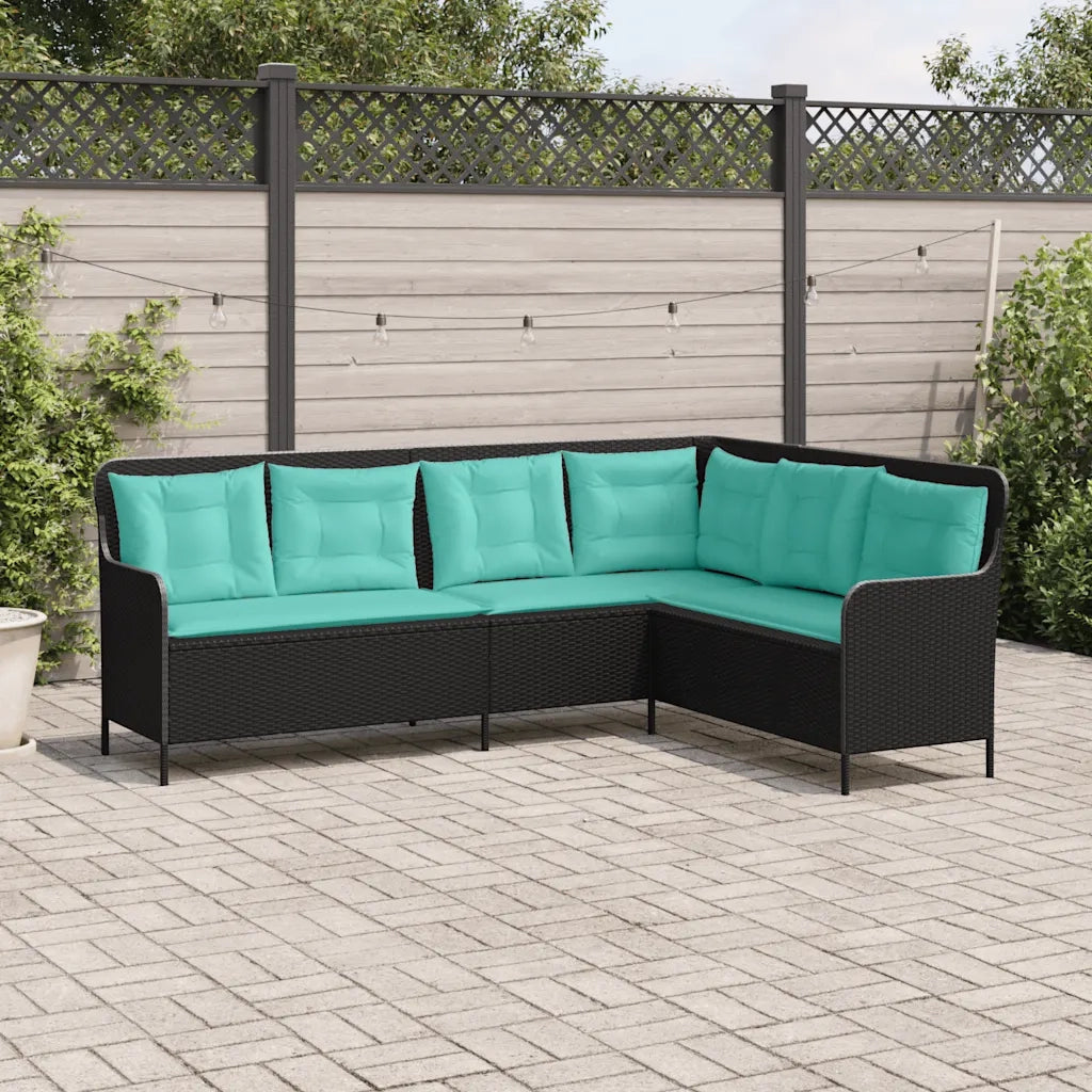 Divano da giardino con Cuscini a forma di L in Polyrattan Nero 369008