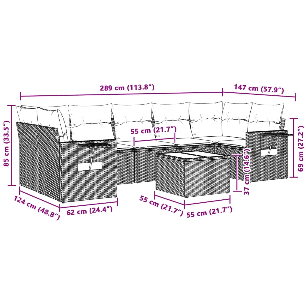 Set Divano da Giardino 8pz con Cuscini Grigio Chiaro Polyrattan 3252279