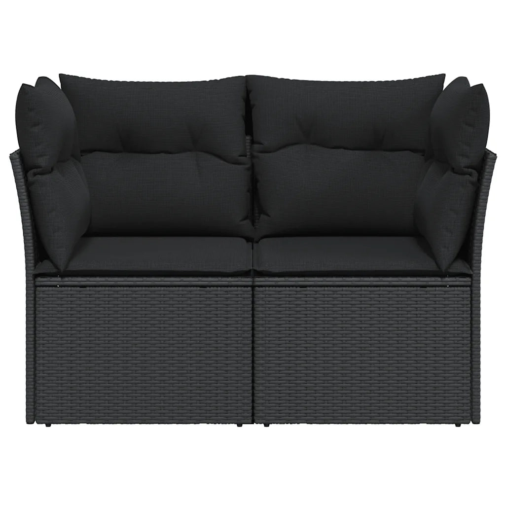 Divano da giardino con cuscini 2 posti nero in polyrattan 365986