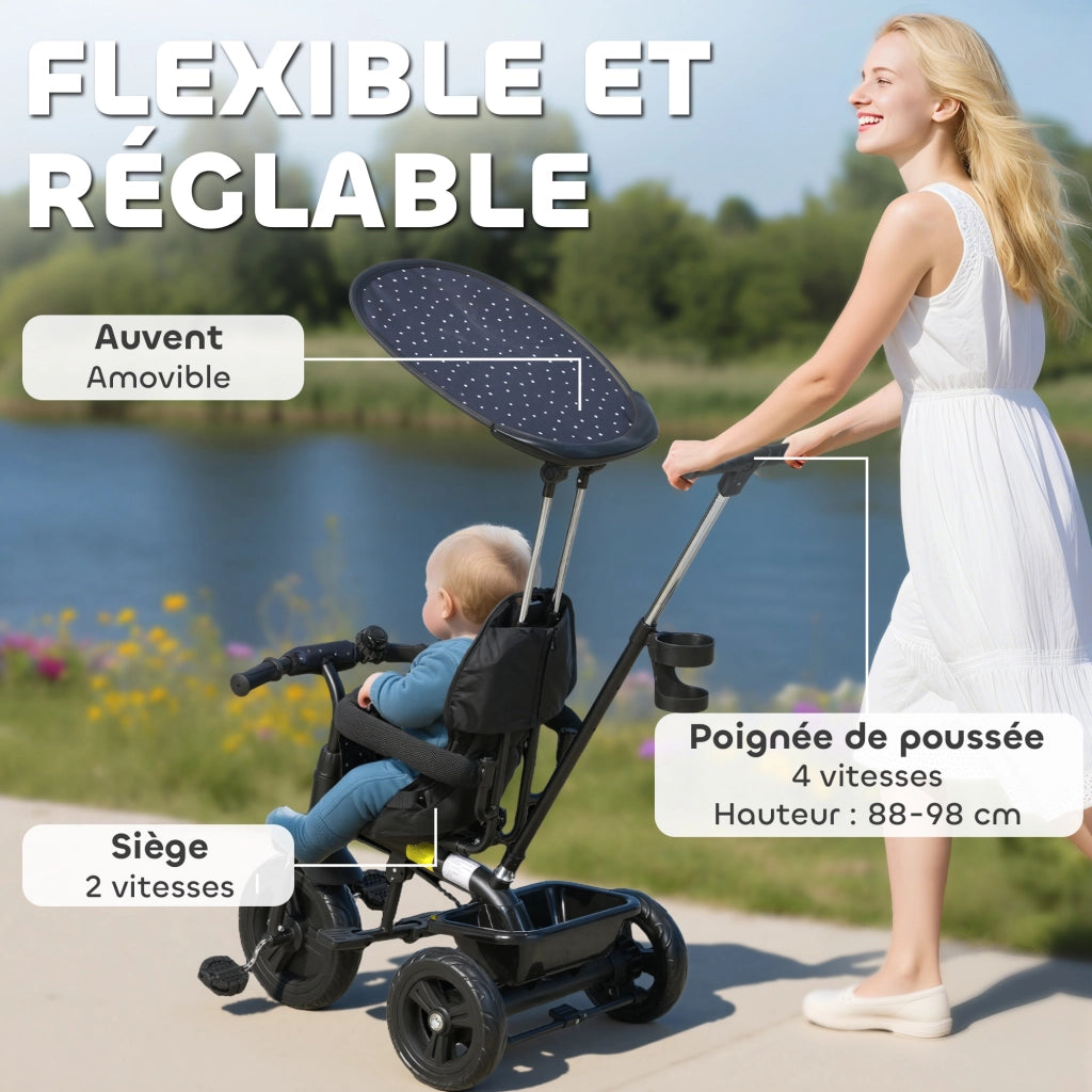 Triciclo per Bambini Pieghevole con Cestino ¨C zephmum ¨C Blu e Nero 105x47x98 cm