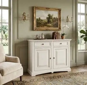 Credenza madia buffet in legno Shabby chic 2 ante chic mod goccia bianco anticato