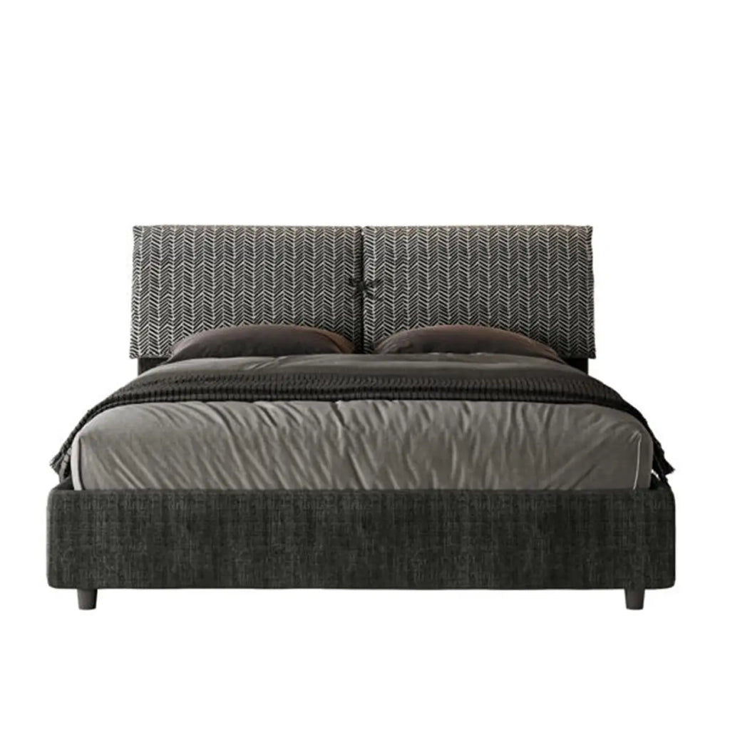 Letto matrimoniale contenitore imbottito 160x190 tessuto Aragona 8 blu Mados