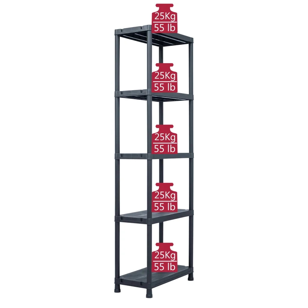 Scaffali 5 pz Nero 125 kg 60x30x180 cm in Plastica CFW5121572