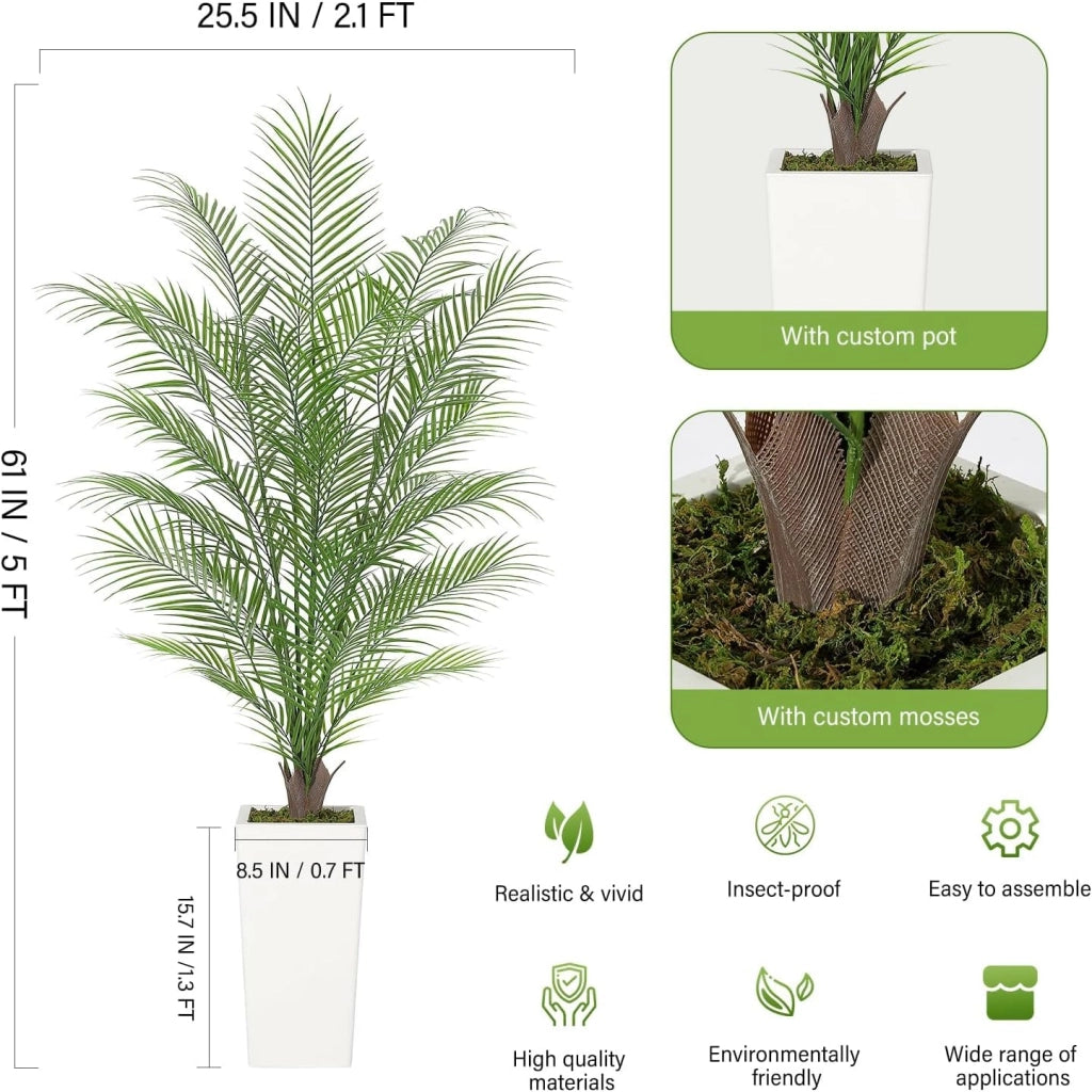 Set 2 Palme Tropicali Artificiali 150 cm con Vaso Bianco per Balcone e Salotto