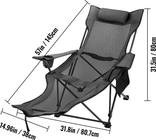 Sedia da Campeggio da Portare con Supporto per le Gambe e Funzione di Letto Pieghevole, Ideale per il Camping - grigio