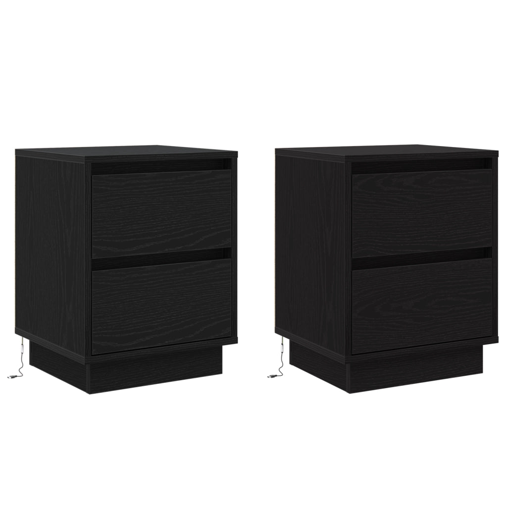Comodini con luci LED 2 pz nero 39x34.5x50 cm