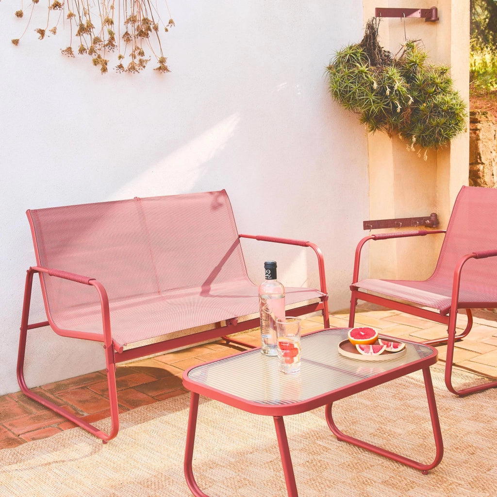 Salotto da giardino in acciaio, 4 posti, terracotta