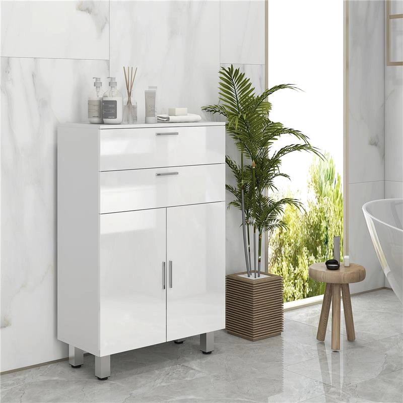 MOBILE BAGNO CON 2 CASSETTI E ARMADIETTO CON RIPIANO REGOLABILE, IN LEGNO, 60X30X93 CM, BIANCO