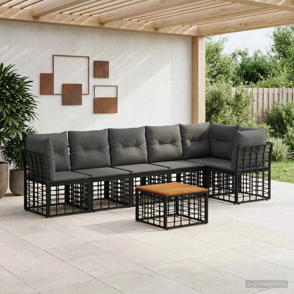 Set Divano da Giardino 7 pz Nero e Grigio scuro polyrattan 3437473