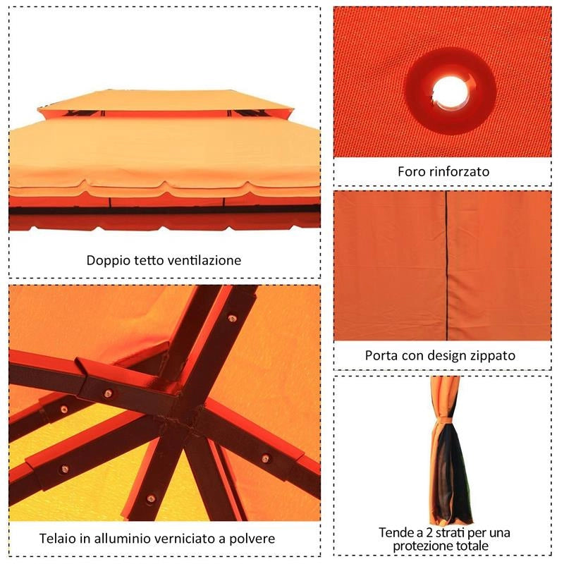 GAZEB LUSSUOSO DESIGN DOPPIA TETTOIA DA GIARDINO IDROREPELLENTE TESSUTO ANTIZANZARA 3X4 MT