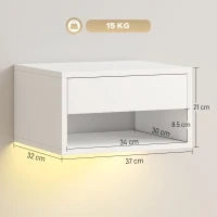 Set 2 Comodini Sospesi con LED RGB Integrati e Regolabili con APP, Cassetto e Ripiano, 37x32x21 cm, Bianco