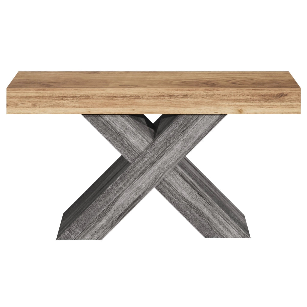 Tavolo consolle stretto con struttura a X in effetto legno naturale, in pannello truciolare, per ingresso e soggiorno
