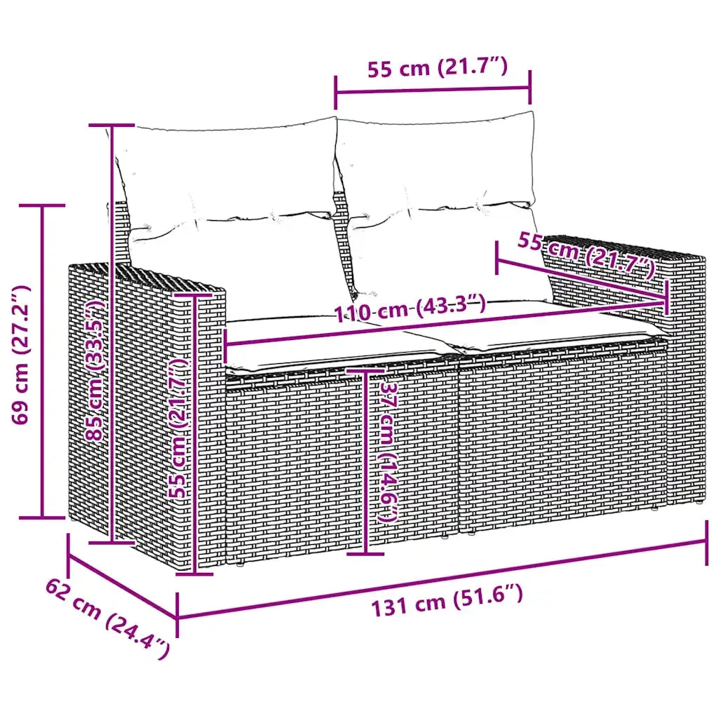 Set Divano da Giardino con cuscino 8 pcs Nero polyrattan 3361555