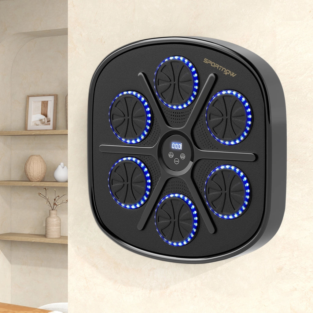 Boxing Machine Musicale a Parete con 9 Velocit¨¤, Connessione Bluetooth e Guanti, 41.8x44.6x7.5 cm, Nero e Blu