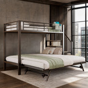 DESMIU Letto a Castello 3 Posti con Letto Estraibile, Scala Contenitore e Tasca, 90 × 200 cm e 180 × 200 cm, Senza Materasso