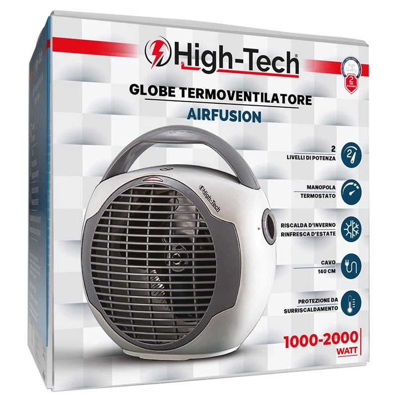 HIGH TECH GLOBE TERMOVENTILATORE 2 LIVELLI DI POTENZA, MANOPOLA TERMOSTATO, CAVO 140 CM 1000-2000W ASSORTITO