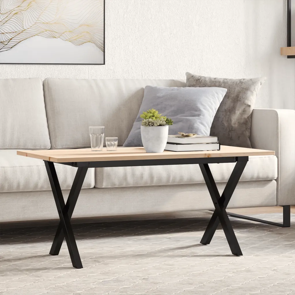 Tavolino salotto | Tavolino da caff¨¨ | Tavolino da Soggiorno Telaio a X 100x50x45 cm Legno Pino e Acciaio