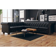 Divano Chersterfield 6 posti Pelle Artificiale Nera    cod mxl 15268