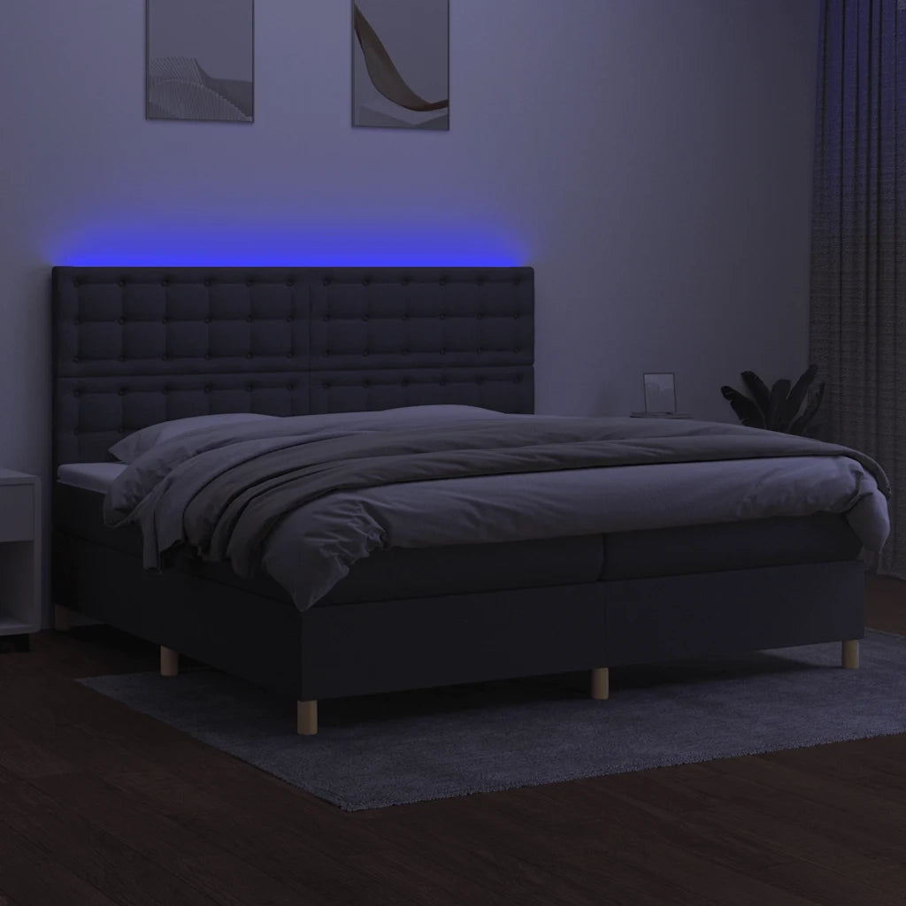Letto a Molle Materasso e LED Grigio Scuro 200x200cm in Tessuto 3135782