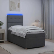 Letto Box Spring LED con Materasso Grigio Scuro 100 x 200 cm 3455791