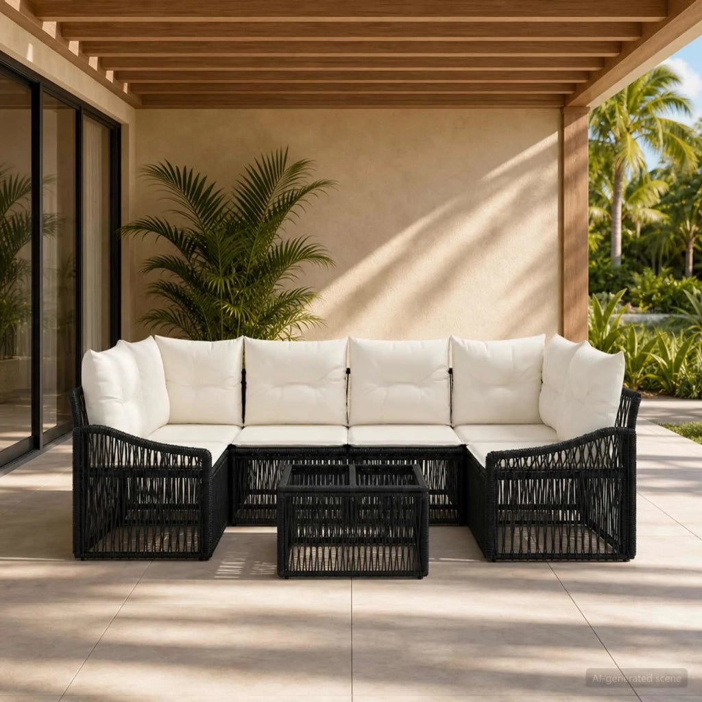 Set Divano da Giardino 7 pz Nero polyrattan 3435940