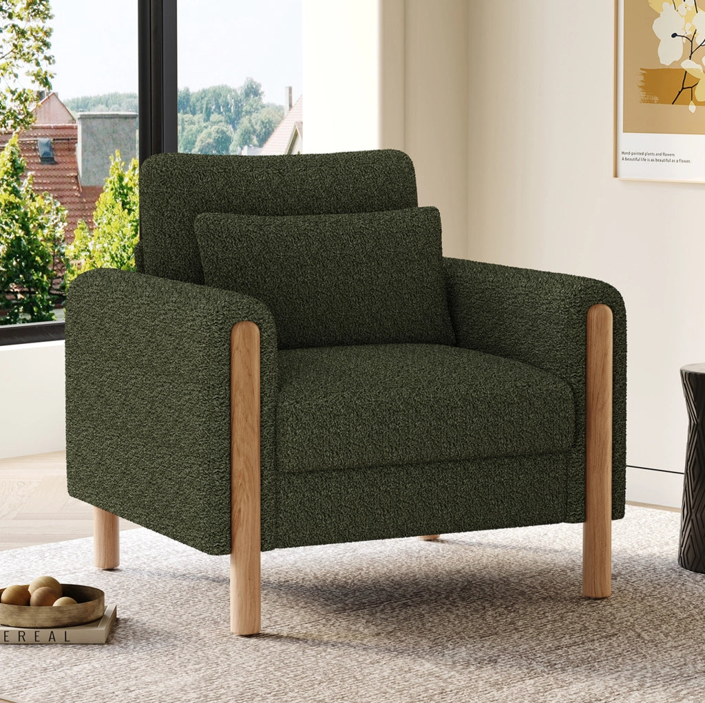 Poltrona lounge in tessuto teddy verde con cuscino 87x83x88,5 cm
