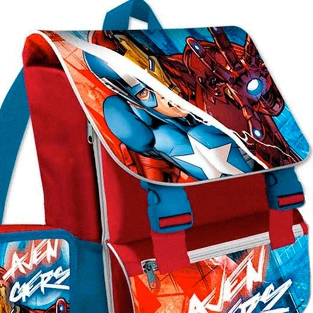 Trade Shop - Zaino Scuola Estensibile Avengers Cartella + Astuccio Completo 3 Zip Elementari -