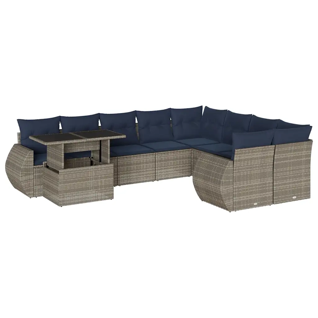 Set Divani da Giardino 10 pz con Cuscini Grigio in Polyrattan 3268771