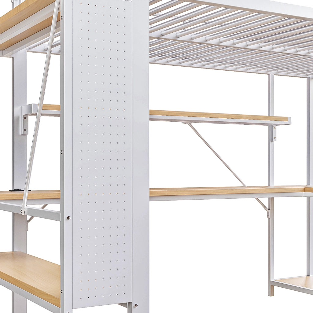 LETTO Soppalco 140x200 cm in metallo e MDF bianco con scrivania, LED e USB