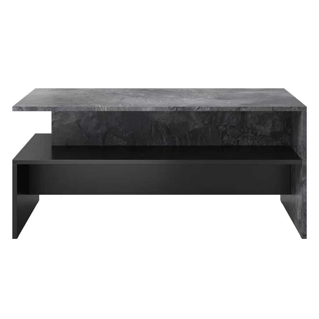 Tavolino design RAMOS - Grigio effetto ardesia e nero - Ripiano intermedio - Stile contemporaneo