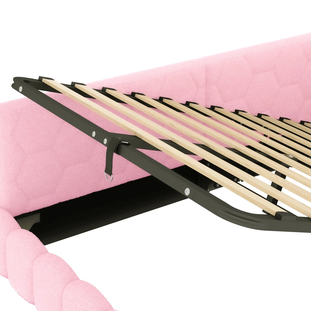 DESMIU Letto a giorno 140 × 200 cm 2 posti con contenitore idraulico, USB, Type-C e LED, senza materasso, rosa