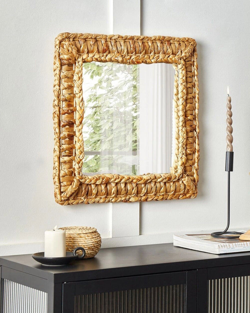 Specchio da parete naturale giacinto d'acqua 52 x 52 cm appeso Home Decor Wicker Design Soggiorno corridoio camera da letto Boho Modern