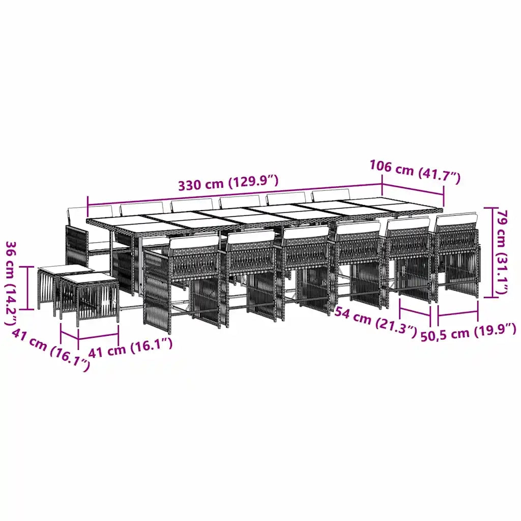 Set da Pranzo da Giardino 17 pz con Cuscini Nero in Polyrattan 3211722
